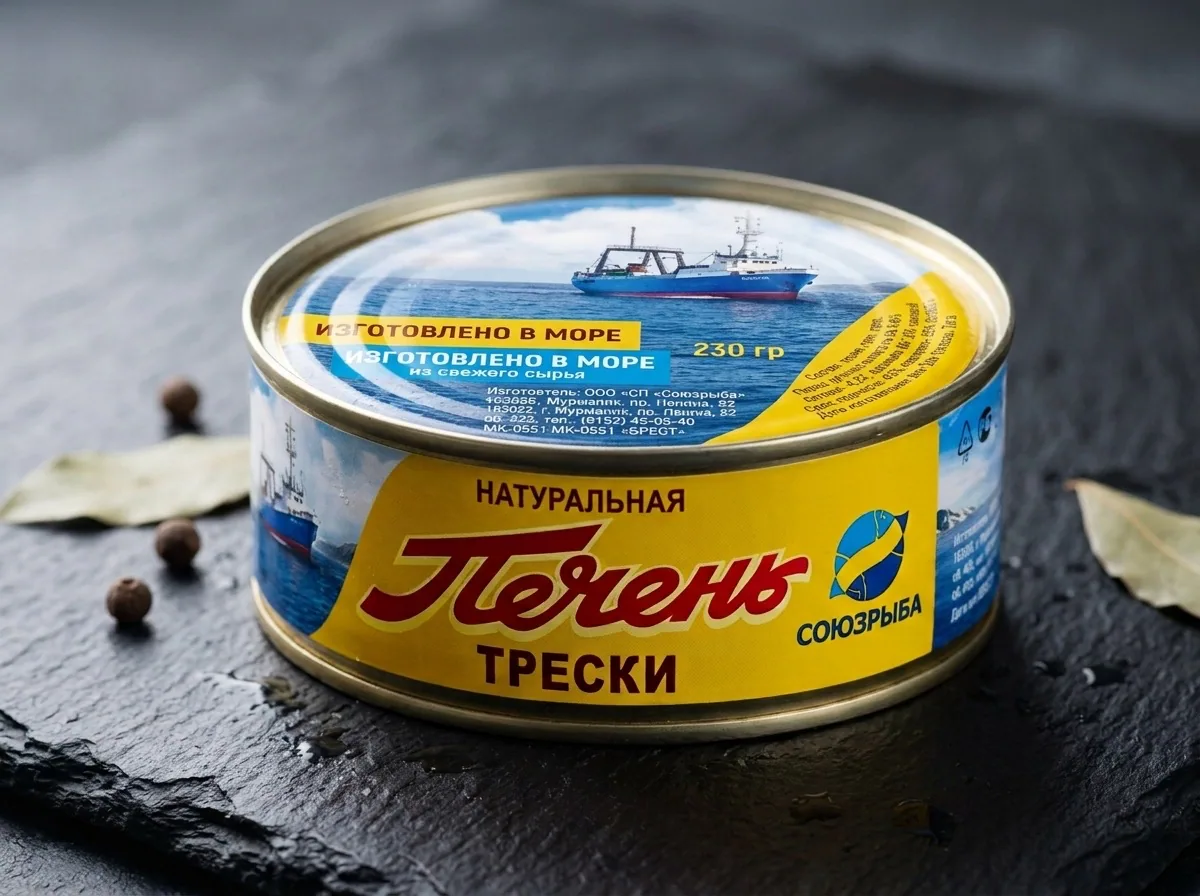 Банка натуральной печени трески